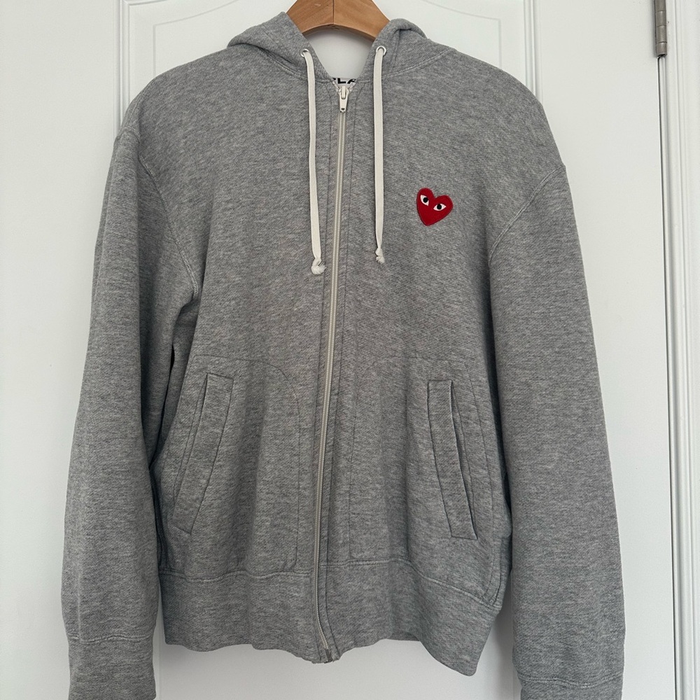 Comme des Garçons PLAY Zip Hoodie Grey w/ Red Heart - Size S